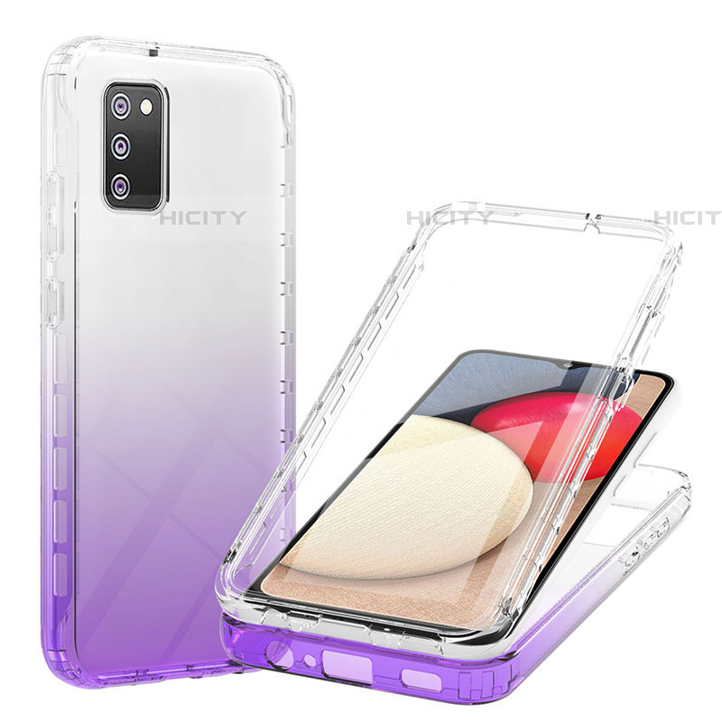 Silikon Hülle Handyhülle Ultra Dünn Flexible Schutzhülle Tasche Transparent Vorder und Rückseite 360 Grad Ganzkörper Farbverlauf ZJ1 für Samsung Galaxy A03s Violett