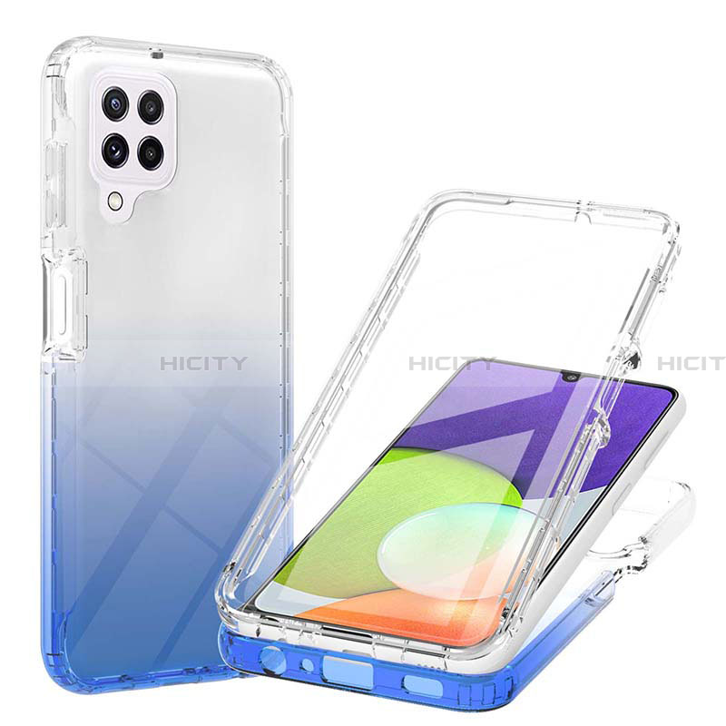 Silikon Hülle Handyhülle Ultra Dünn Flexible Schutzhülle Tasche Transparent Vorder und Rückseite 360 Grad Ganzkörper Farbverlauf ZJ1 für Samsung Galaxy A22 4G Blau Plus