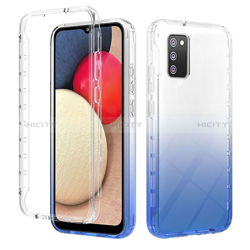 Silikon Hülle Handyhülle Ultra Dünn Flexible Schutzhülle Tasche Transparent Vorder und Rückseite 360 Grad Ganzkörper Farbverlauf ZJ2 für Samsung Galaxy A02s Blau