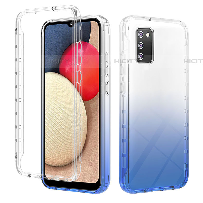 Silikon Hülle Handyhülle Ultra Dünn Flexible Schutzhülle Tasche Transparent Vorder und Rückseite 360 Grad Ganzkörper Farbverlauf ZJ2 für Samsung Galaxy A03s Blau Plus