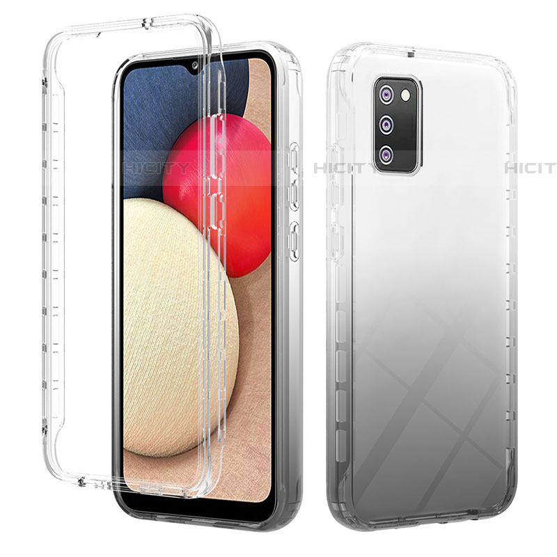 Silikon Hülle Handyhülle Ultra Dünn Flexible Schutzhülle Tasche Transparent Vorder und Rückseite 360 Grad Ganzkörper Farbverlauf ZJ2 für Samsung Galaxy A03s Schwarz