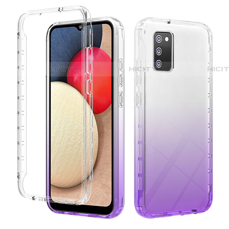 Silikon Hülle Handyhülle Ultra Dünn Flexible Schutzhülle Tasche Transparent Vorder und Rückseite 360 Grad Ganzkörper Farbverlauf ZJ2 für Samsung Galaxy A03s Violett