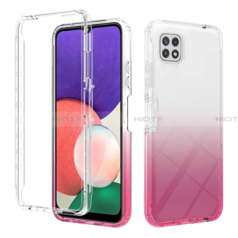 Silikon Hülle Handyhülle Ultra Dünn Flexible Schutzhülle Tasche Transparent Vorder und Rückseite 360 Grad Ganzkörper Farbverlauf ZJ2 für Samsung Galaxy A22 5G Rosa