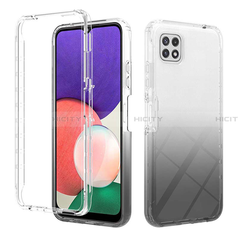 Silikon Hülle Handyhülle Ultra Dünn Flexible Schutzhülle Tasche Transparent Vorder und Rückseite 360 Grad Ganzkörper Farbverlauf ZJ2 für Samsung Galaxy A22 5G Schwarz