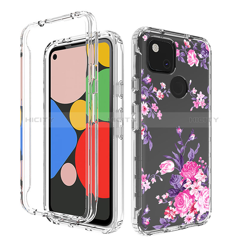 Silikon Hülle Handyhülle Ultra Dünn Flexible Schutzhülle Tasche Transparent Vorder und Rückseite 360 Grad Ganzkörper für Google Pixel 4a Rosa