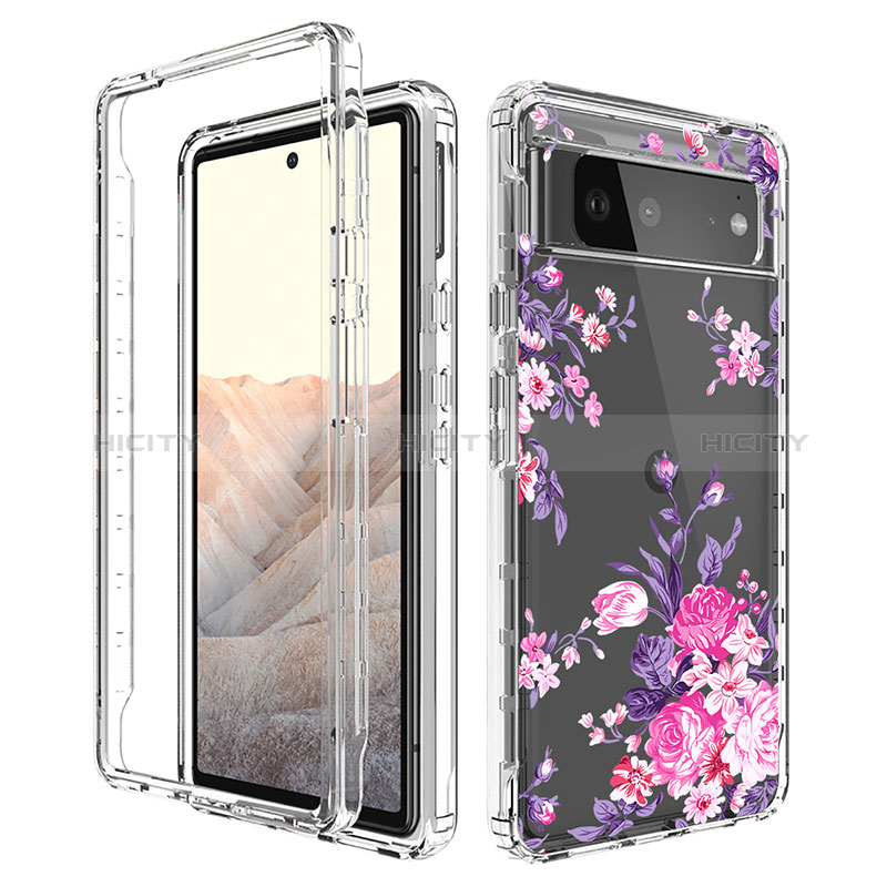 Silikon Hülle Handyhülle Ultra Dünn Flexible Schutzhülle Tasche Transparent Vorder und Rückseite 360 Grad Ganzkörper für Google Pixel 6 5G Rosa