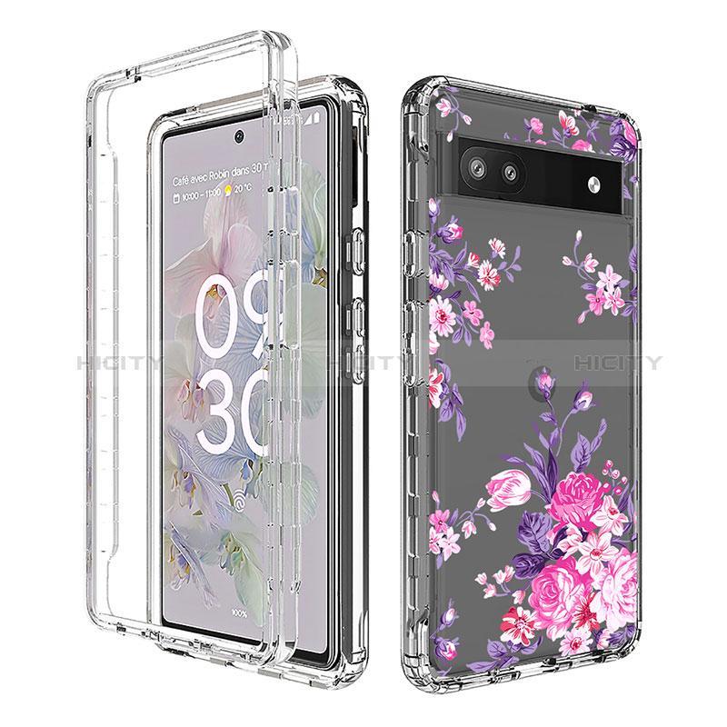 Silikon Hülle Handyhülle Ultra Dünn Flexible Schutzhülle Tasche Transparent Vorder und Rückseite 360 Grad Ganzkörper für Google Pixel 6a 5G Rosa Plus