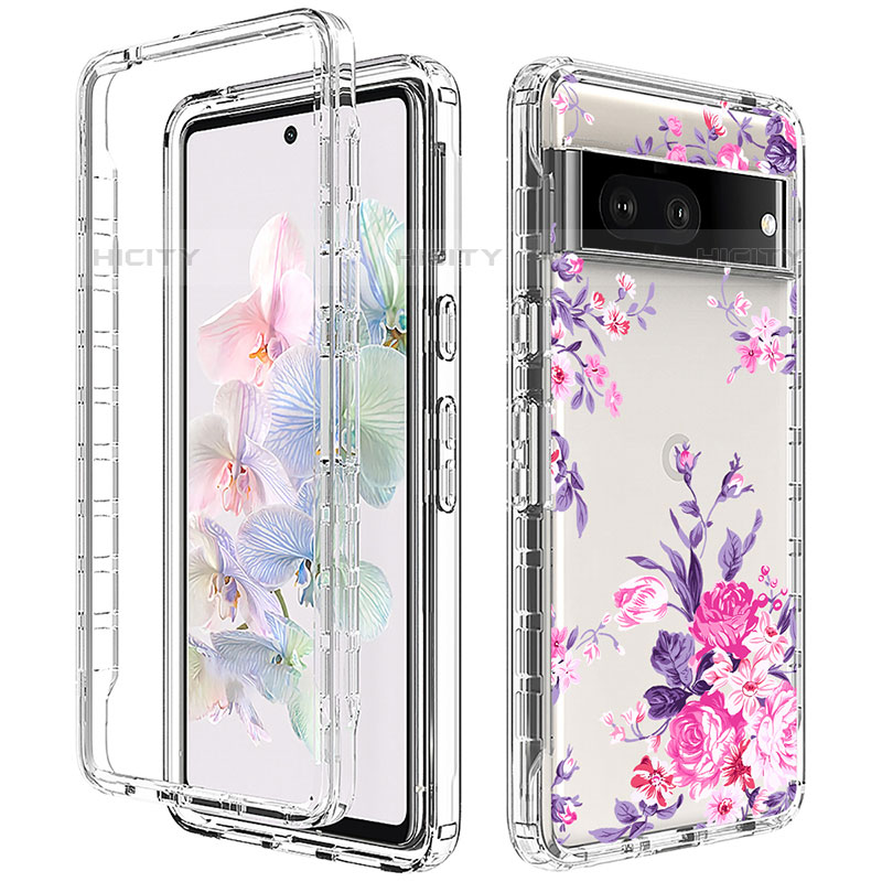 Silikon Hülle Handyhülle Ultra Dünn Flexible Schutzhülle Tasche Transparent Vorder und Rückseite 360 Grad Ganzkörper für Google Pixel 7 5G Rosa