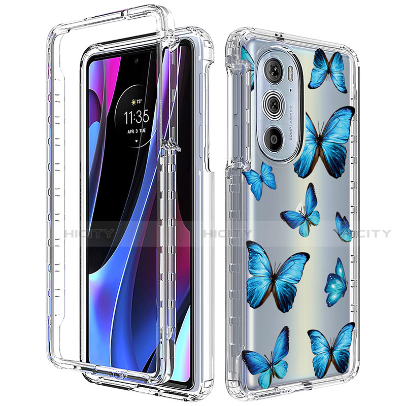 Silikon Hülle Handyhülle Ultra Dünn Flexible Schutzhülle Tasche Transparent Vorder und Rückseite 360 Grad Ganzkörper für Motorola Moto Edge 30 Pro 5G Blau Plus