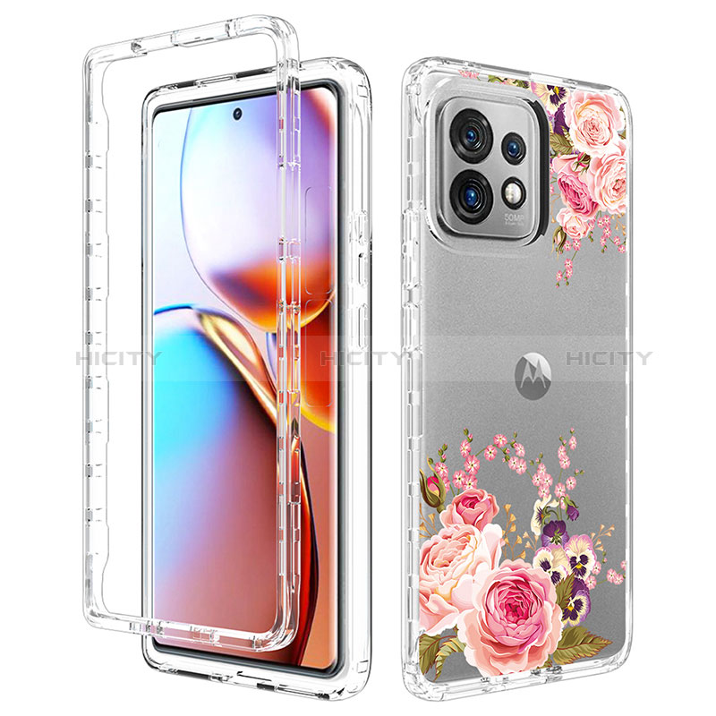 Silikon Hülle Handyhülle Ultra Dünn Flexible Schutzhülle Tasche Transparent Vorder und Rückseite 360 Grad Ganzkörper für Motorola Moto Edge 40 Pro 5G Pink