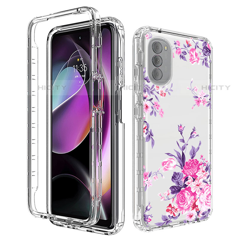 Silikon Hülle Handyhülle Ultra Dünn Flexible Schutzhülle Tasche Transparent Vorder und Rückseite 360 Grad Ganzkörper für Motorola Moto G 5G (2022) Pink