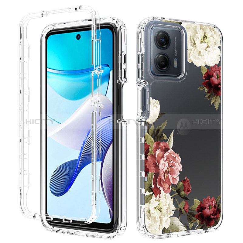 Silikon Hülle Handyhülle Ultra Dünn Flexible Schutzhülle Tasche Transparent Vorder und Rückseite 360 Grad Ganzkörper für Motorola Moto G 5G (2023) Braun Plus