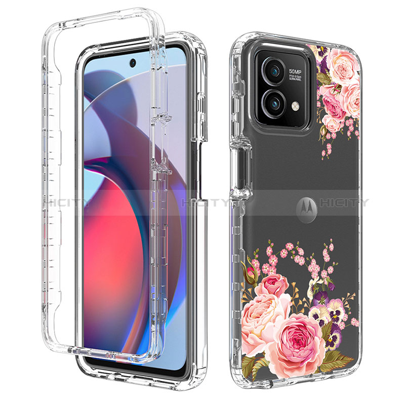 Silikon Hülle Handyhülle Ultra Dünn Flexible Schutzhülle Tasche Transparent Vorder und Rückseite 360 Grad Ganzkörper für Motorola Moto G Stylus (2023) 4G Pink