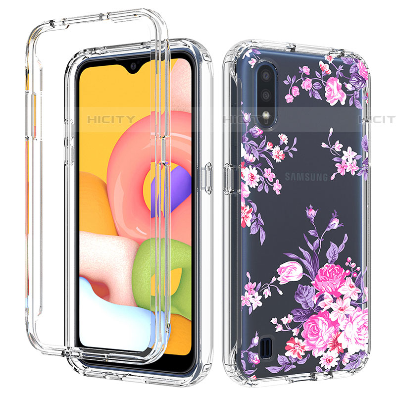 Silikon Hülle Handyhülle Ultra Dünn Flexible Schutzhülle Tasche Transparent Vorder und Rückseite 360 Grad Ganzkörper für Samsung Galaxy A01 SM-A015 Rosa Plus