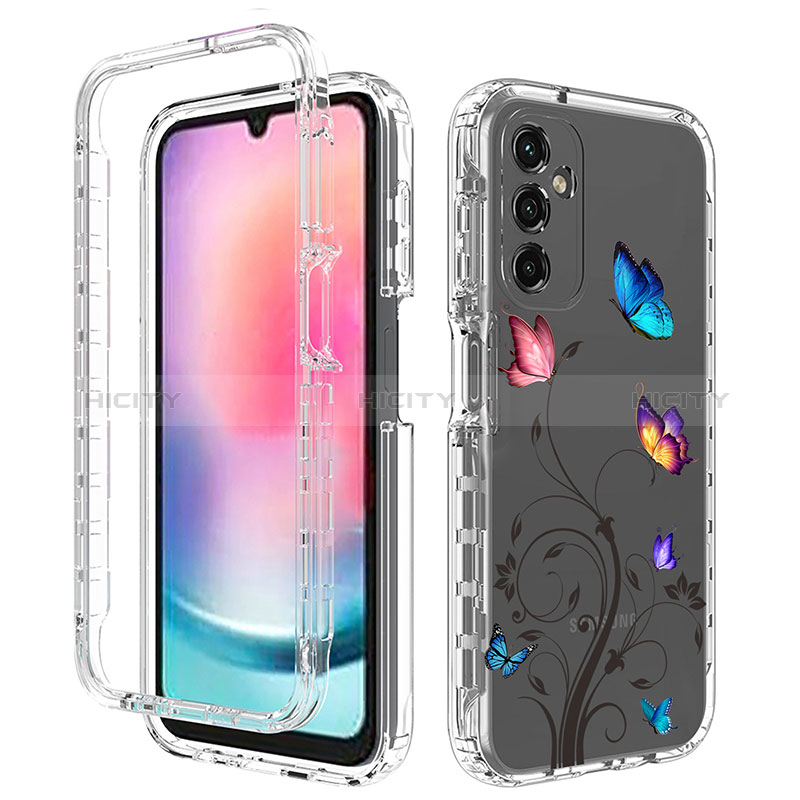 Silikon Hülle Handyhülle Ultra Dünn Flexible Schutzhülle Tasche Transparent Vorder und Rückseite 360 Grad Ganzkörper für Samsung Galaxy A24 4G Dunkelgrau