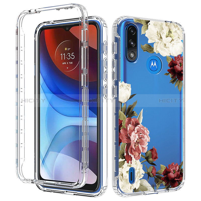 Silikon Hülle Handyhülle Ultra Dünn Flexible Schutzhülle Tasche Transparent Vorder und Rückseite 360 Grad Ganzkörper JX1 für Motorola Moto E7 Power Braun Plus