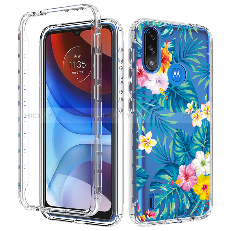 Silikon Hülle Handyhülle Ultra Dünn Flexible Schutzhülle Tasche Transparent Vorder und Rückseite 360 Grad Ganzkörper JX1 für Motorola Moto E7 Power Cyan