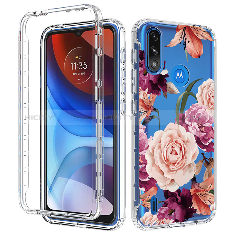 Silikon Hülle Handyhülle Ultra Dünn Flexible Schutzhülle Tasche Transparent Vorder und Rückseite 360 Grad Ganzkörper JX1 für Motorola Moto E7 Power Helles Lila Plus