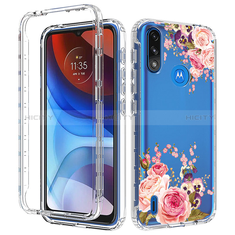 Silikon Hülle Handyhülle Ultra Dünn Flexible Schutzhülle Tasche Transparent Vorder und Rückseite 360 Grad Ganzkörper JX1 für Motorola Moto E7 Power Pink Plus