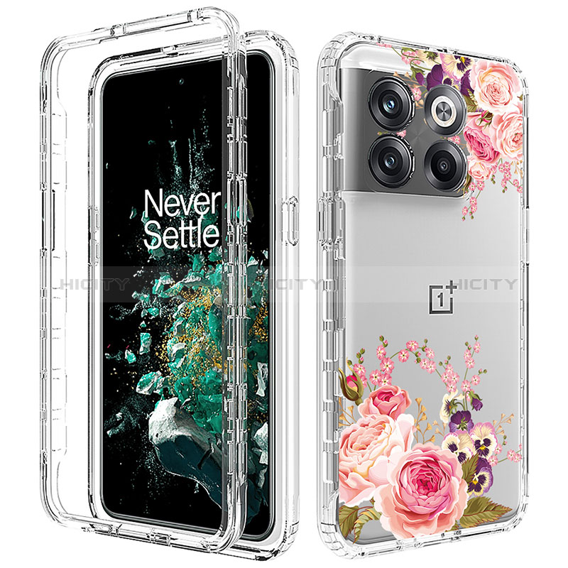 Silikon Hülle Handyhülle Ultra Dünn Flexible Schutzhülle Tasche Transparent Vorder und Rückseite 360 Grad Ganzkörper JX1 für OnePlus 10T 5G Pink Plus