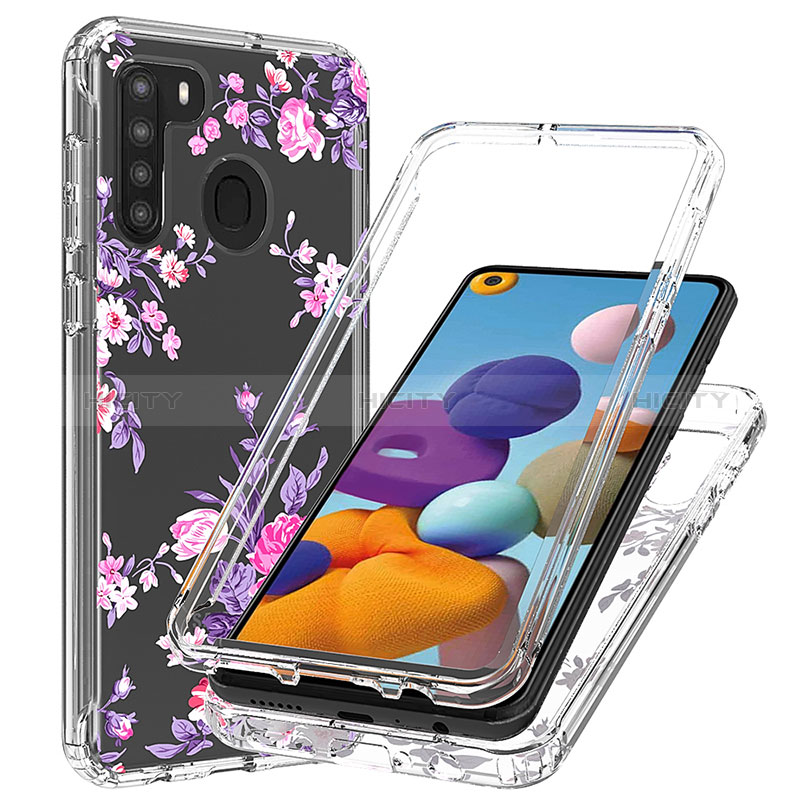 Silikon Hülle Handyhülle Ultra Dünn Flexible Schutzhülle Tasche Transparent Vorder und Rückseite 360 Grad Ganzkörper JX1 für Samsung Galaxy A21 groß