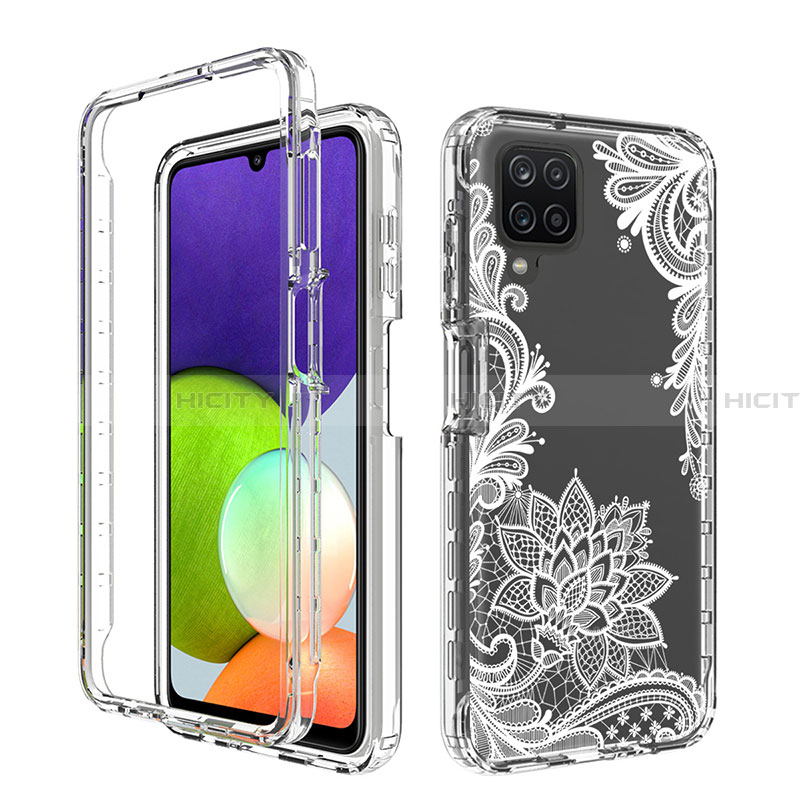 Silikon Hülle Handyhülle Ultra Dünn Flexible Schutzhülle Tasche Transparent Vorder und Rückseite 360 Grad Ganzkörper JX1 für Samsung Galaxy A22 4G Weiß