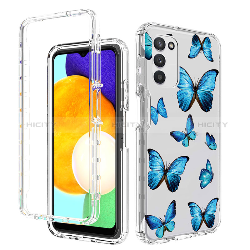 Silikon Hülle Handyhülle Ultra Dünn Flexible Schutzhülle Tasche Transparent Vorder und Rückseite 360 Grad Ganzkörper JX3 für Samsung Galaxy A02s Blau