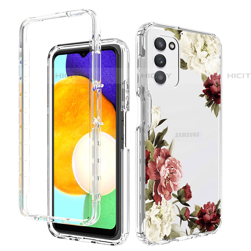 Silikon Hülle Handyhülle Ultra Dünn Flexible Schutzhülle Tasche Transparent Vorder und Rückseite 360 Grad Ganzkörper JX3 für Samsung Galaxy A03s Braun Plus