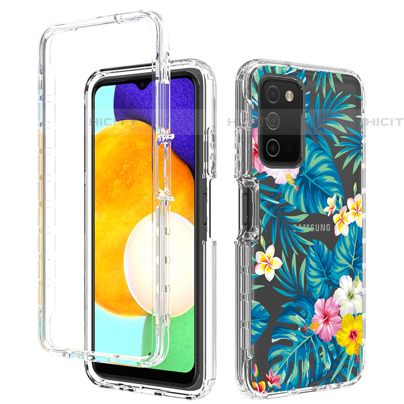 Silikon Hülle Handyhülle Ultra Dünn Flexible Schutzhülle Tasche Transparent Vorder und Rückseite 360 Grad Ganzkörper JX4 für Samsung Galaxy A03s Hellblau