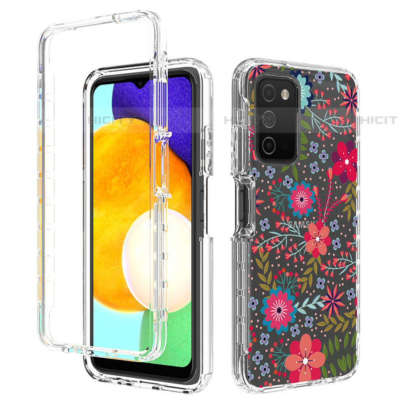 Silikon Hülle Handyhülle Ultra Dünn Flexible Schutzhülle Tasche Transparent Vorder und Rückseite 360 Grad Ganzkörper JX4 für Samsung Galaxy A03s Rot Plus