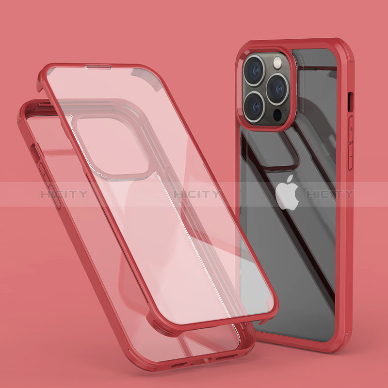 Silikon Hülle Handyhülle Ultra Dünn Flexible Schutzhülle Tasche Transparent Vorder und Rückseite 360 Grad Ganzkörper LK1 für Apple iPhone 14 Pro Rot