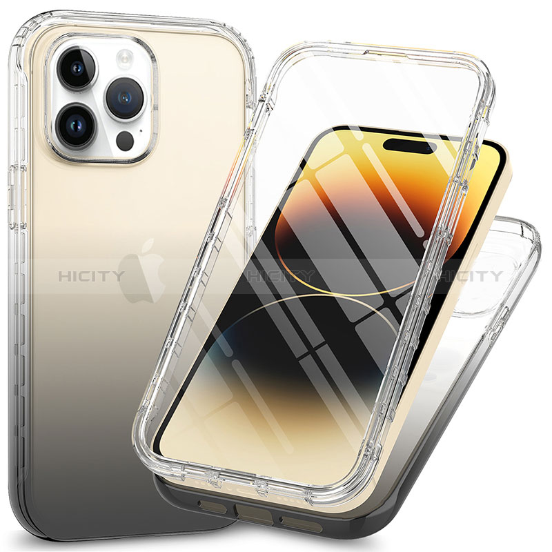 Silikon Hülle Handyhülle Ultra Dünn Flexible Schutzhülle Tasche Transparent Vorder und Rückseite 360 Grad Ganzkörper ZJ1 für Apple iPhone 14 Pro Max Dunkelgrau