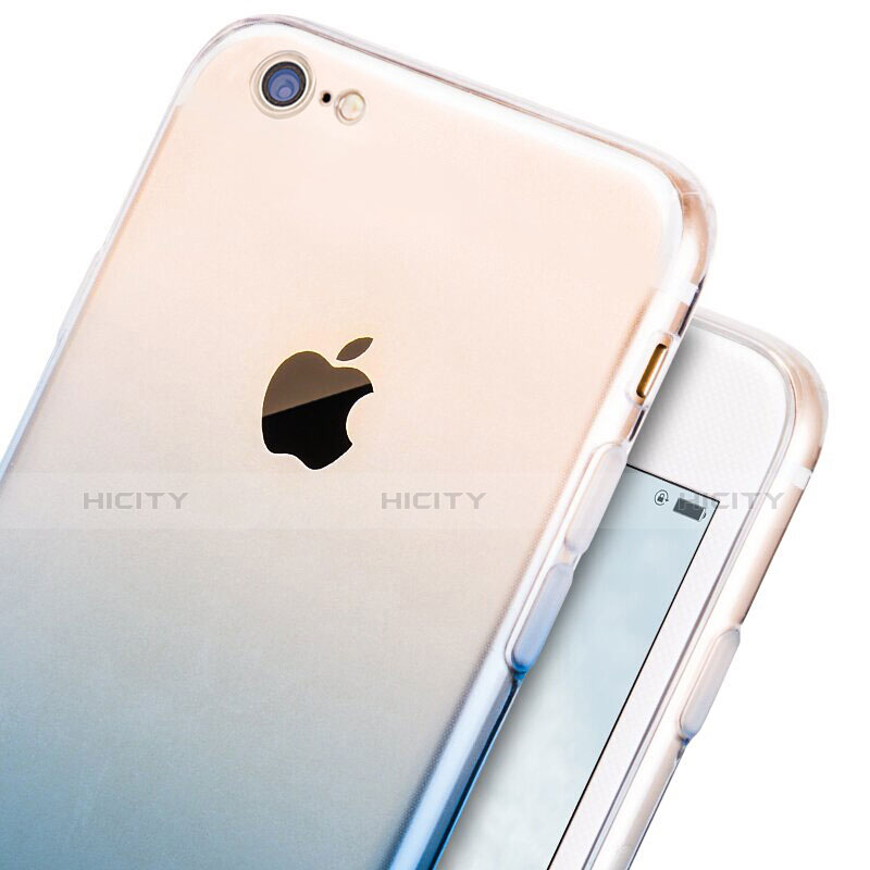 Silikon Hülle Handyhülle Ultra Dünn Schutzhülle Durchsichtig Farbverlauf mit Fingerring Ständer für Apple iPhone 7 Blau groß
