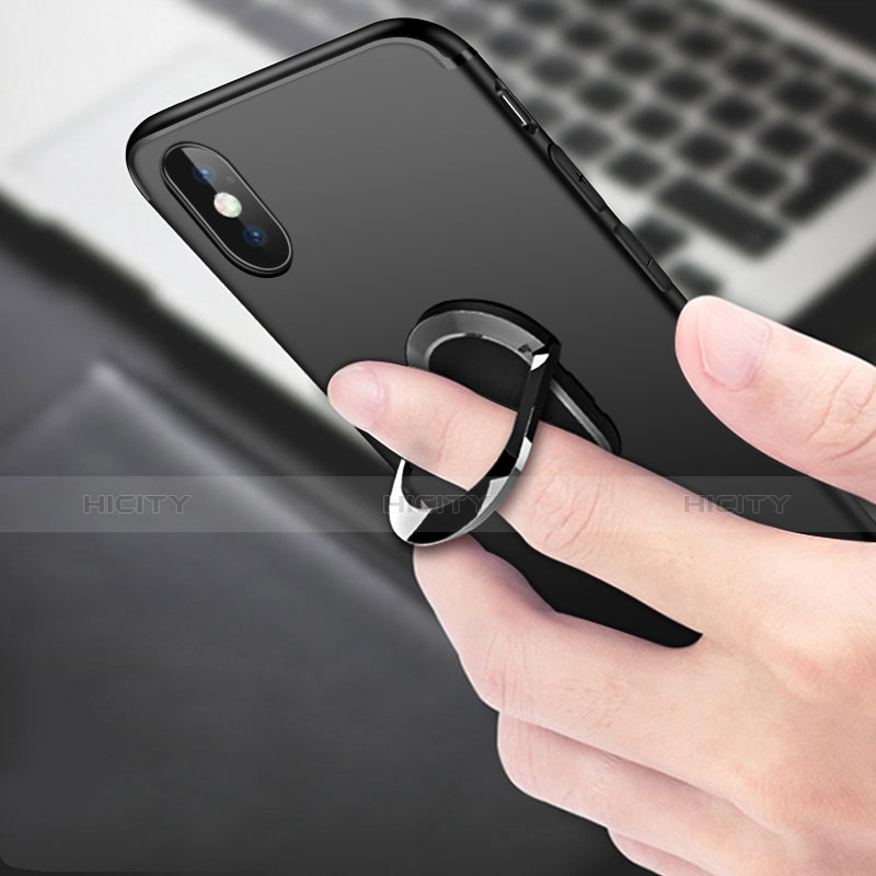 Silikon Hülle Handyhülle Ultra Dünn Schutzhülle Durchsichtig Transparent mit Fingerring Ständer für Apple iPhone X Schwarz groß