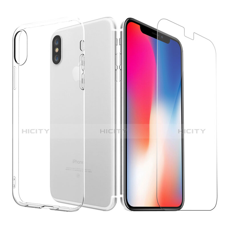 Silikon Hülle Handyhülle Ultra Dünn Schutzhülle Durchsichtig Transparent mit Schutzfolie für Apple iPhone X Klar groß