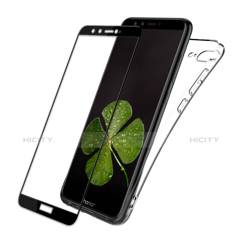 Silikon Hülle Handyhülle Ultra Dünn Schutzhülle Durchsichtig Transparent mit Schutzfolie für Huawei Honor 9 Lite Schwarz