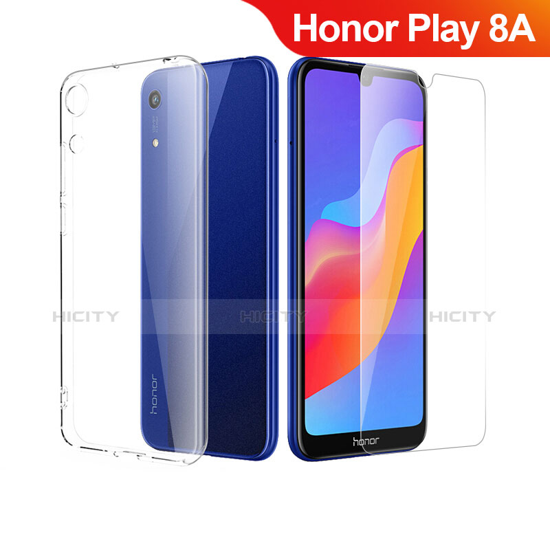 Silikon Hülle Handyhülle Ultra Dünn Schutzhülle Durchsichtig Transparent mit Schutzfolie für Huawei Honor Play 8A Klar Plus