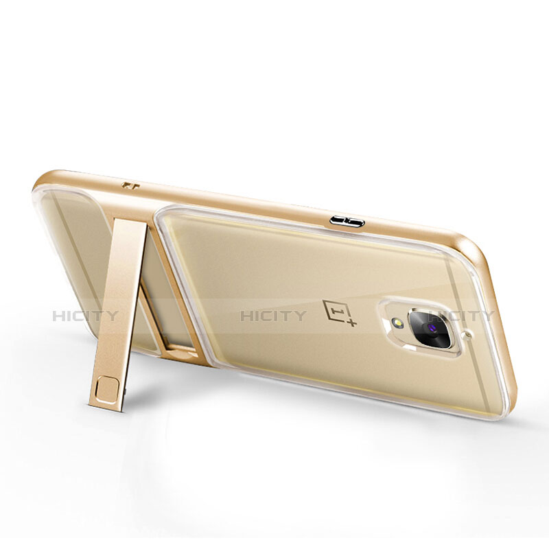 Silikon Hülle Handyhülle Ultra Dünn Schutzhülle Durchsichtig Transparent mit Ständer für OnePlus 3T Gold