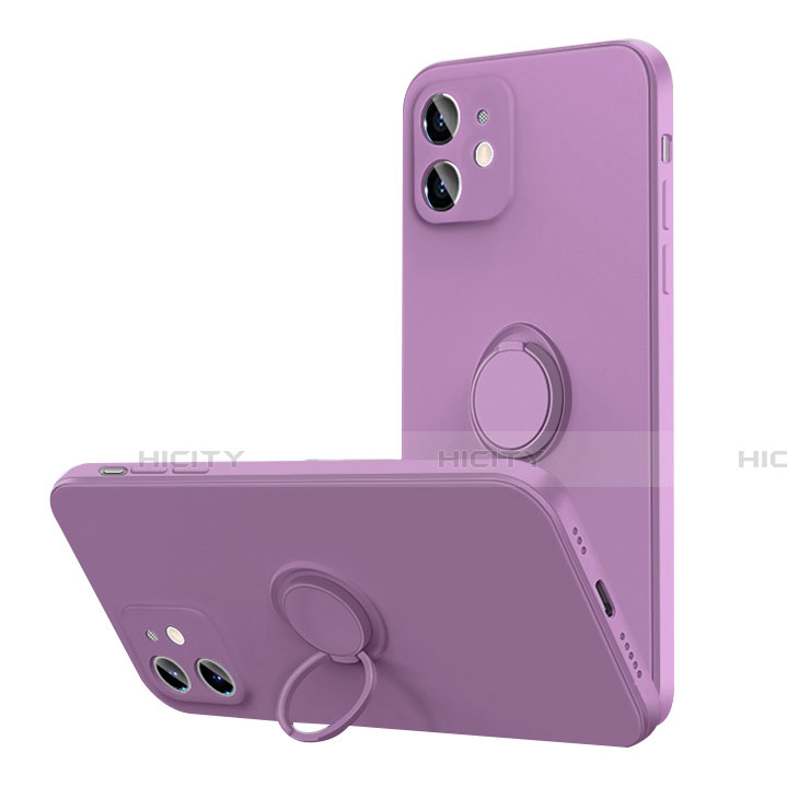 Silikon Hülle Handyhülle Ultra Dünn Schutzhülle Flexible Tasche Silikon mit Magnetisch Fingerring Ständer N01 für Apple iPhone 12 Mini Violett