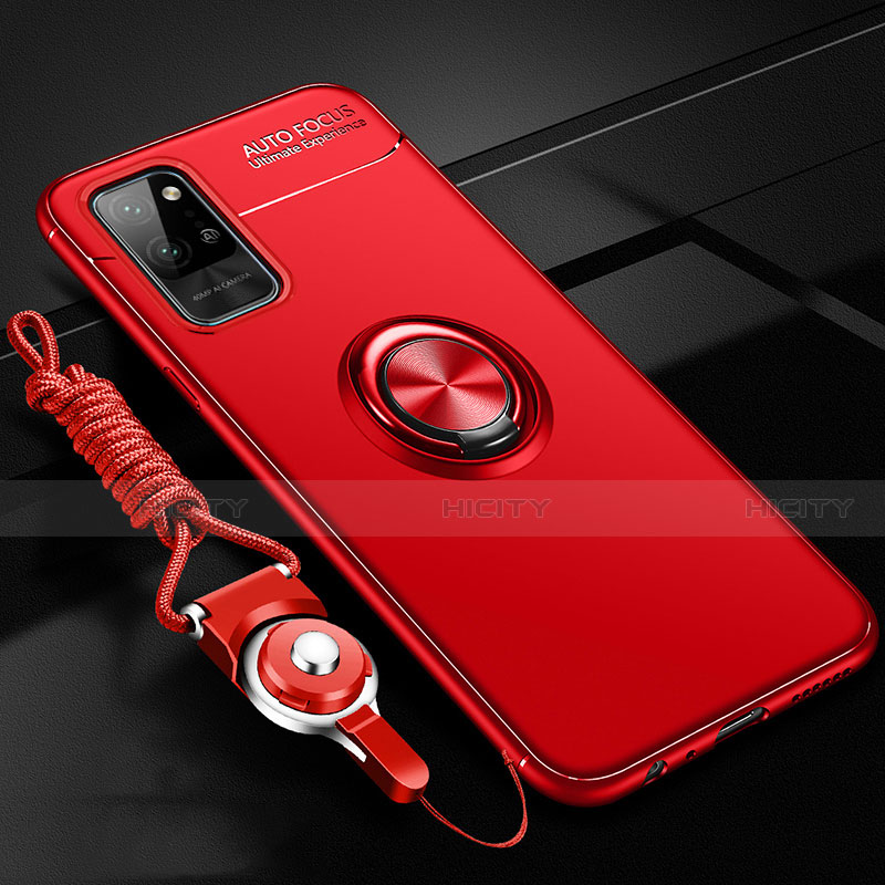 Silikon Hülle Handyhülle Ultra Dünn Schutzhülle Flexible Tasche Silikon mit Magnetisch Fingerring Ständer T01 für Huawei Honor Play4 Pro 5G Rot