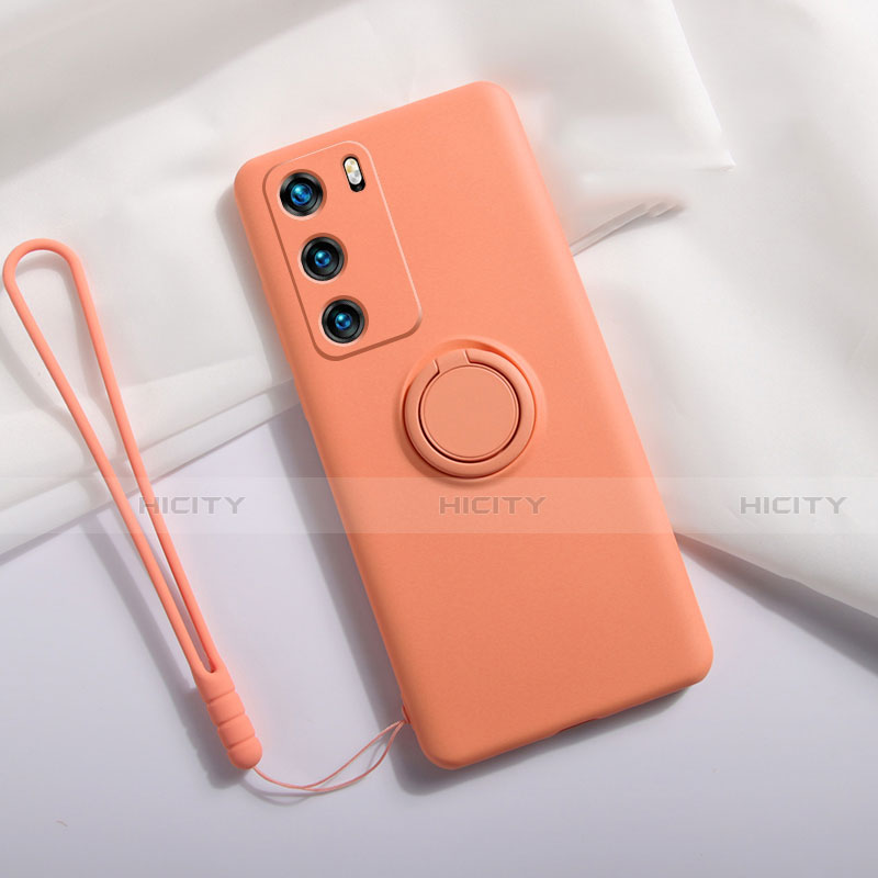 Silikon Hülle Handyhülle Ultra Dünn Schutzhülle Flexible Tasche Silikon mit Magnetisch Fingerring Ständer T01 für Huawei P40