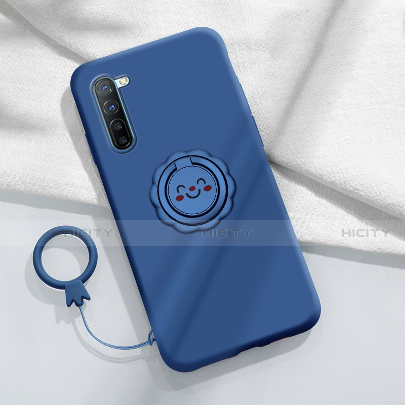 Silikon Hülle Handyhülle Ultra Dünn Schutzhülle Flexible Tasche Silikon mit Magnetisch Fingerring Ständer T01 für Oppo A91 Blau