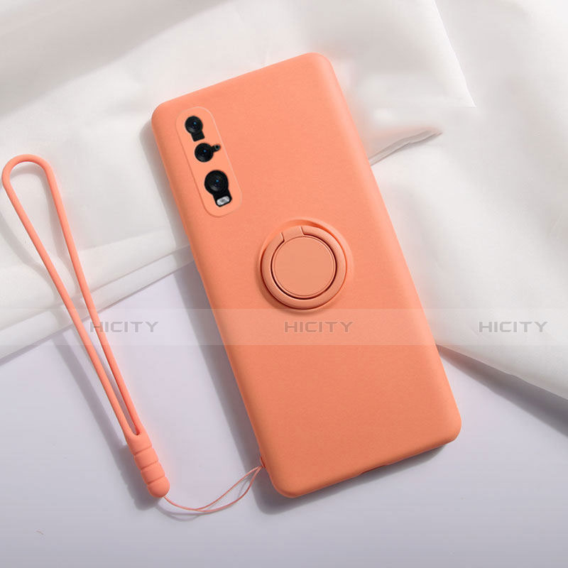 Silikon Hülle Handyhülle Ultra Dünn Schutzhülle Flexible Tasche Silikon mit Magnetisch Fingerring Ständer T01 für Oppo Find X2 Orange