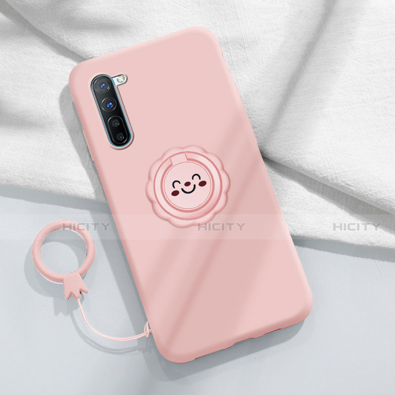 Silikon Hülle Handyhülle Ultra Dünn Schutzhülle Flexible Tasche Silikon mit Magnetisch Fingerring Ständer T01 für Oppo K7 5G Rosa