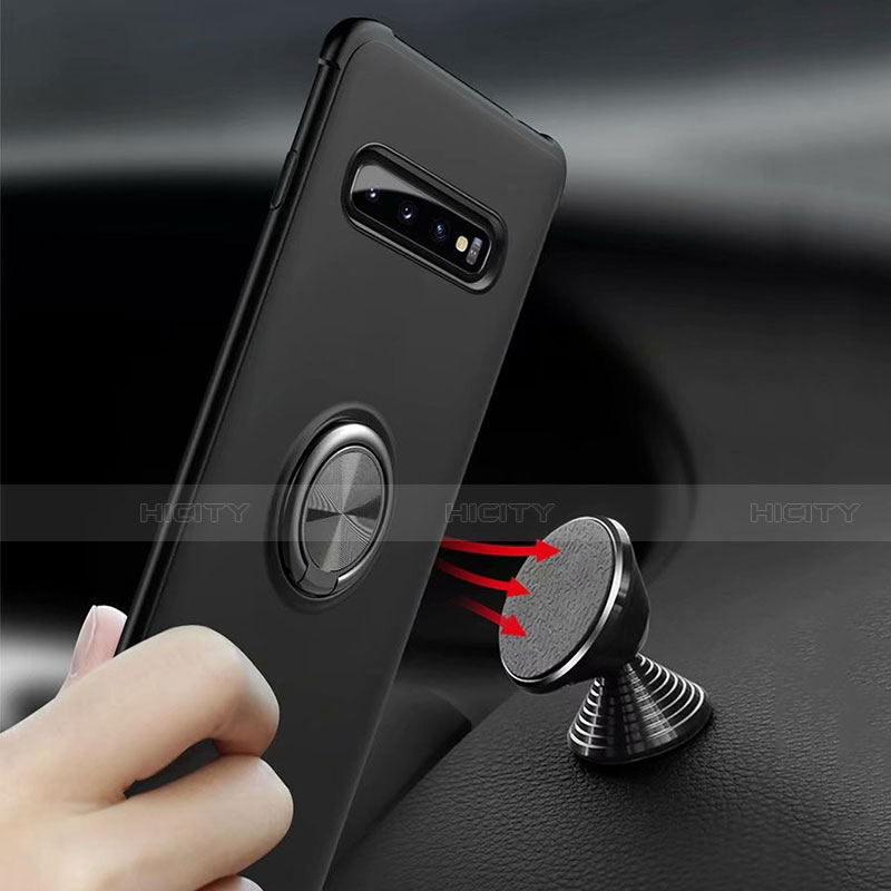 Silikon Hülle Handyhülle Ultra Dünn Schutzhülle Flexible Tasche Silikon mit Magnetisch Fingerring Ständer T01 für Samsung Galaxy S10 groß