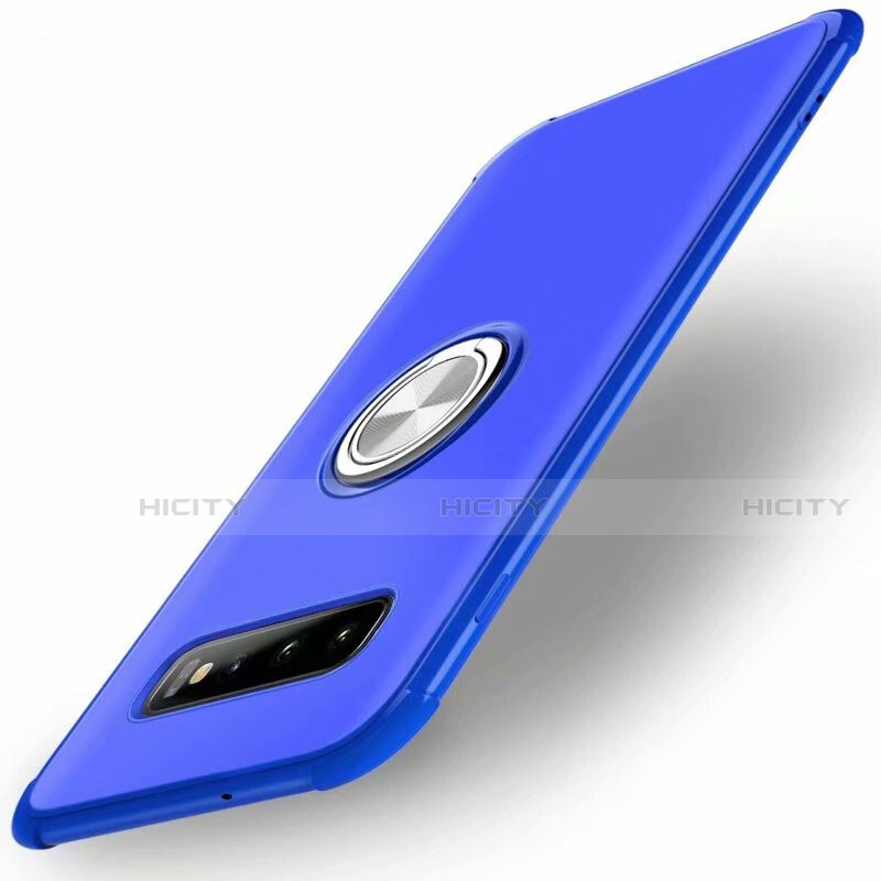 Silikon Hülle Handyhülle Ultra Dünn Schutzhülle Flexible Tasche Silikon mit Magnetisch Fingerring Ständer T01 für Samsung Galaxy S10 Blau
