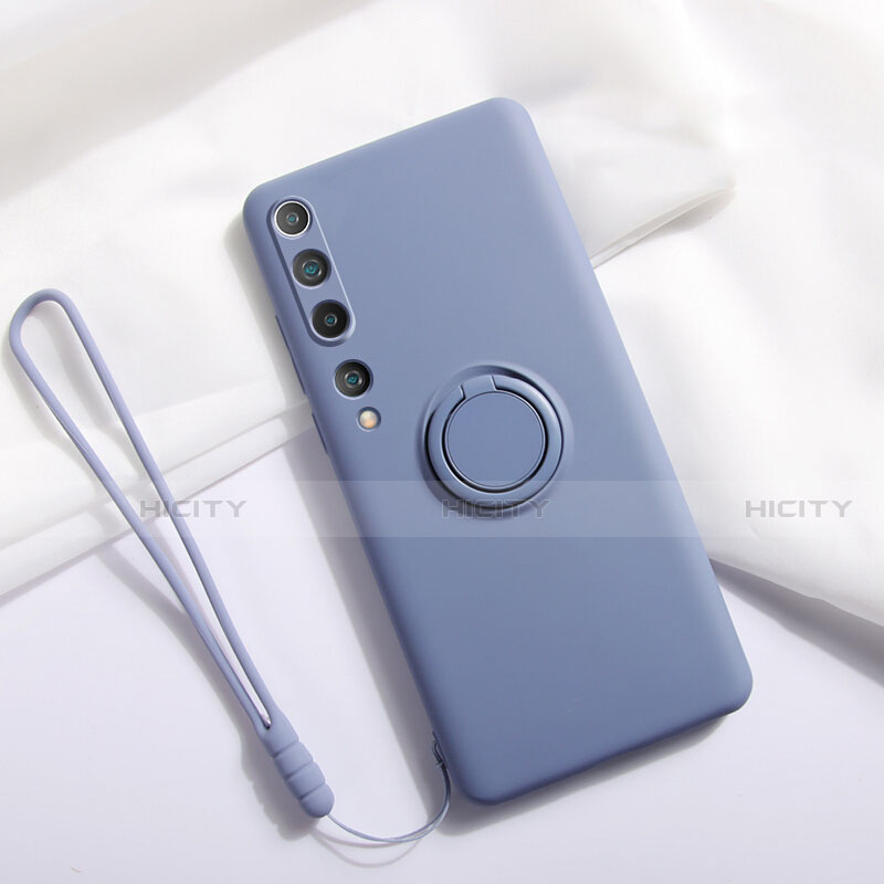 Silikon Hülle Handyhülle Ultra Dünn Schutzhülle Flexible Tasche Silikon mit Magnetisch Fingerring Ständer T01 für Xiaomi Mi 10 groß