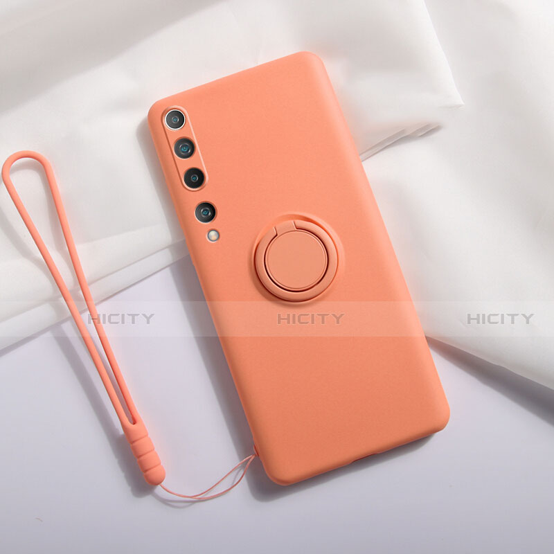 Silikon Hülle Handyhülle Ultra Dünn Schutzhülle Flexible Tasche Silikon mit Magnetisch Fingerring Ständer T01 für Xiaomi Mi 10 Orange Plus