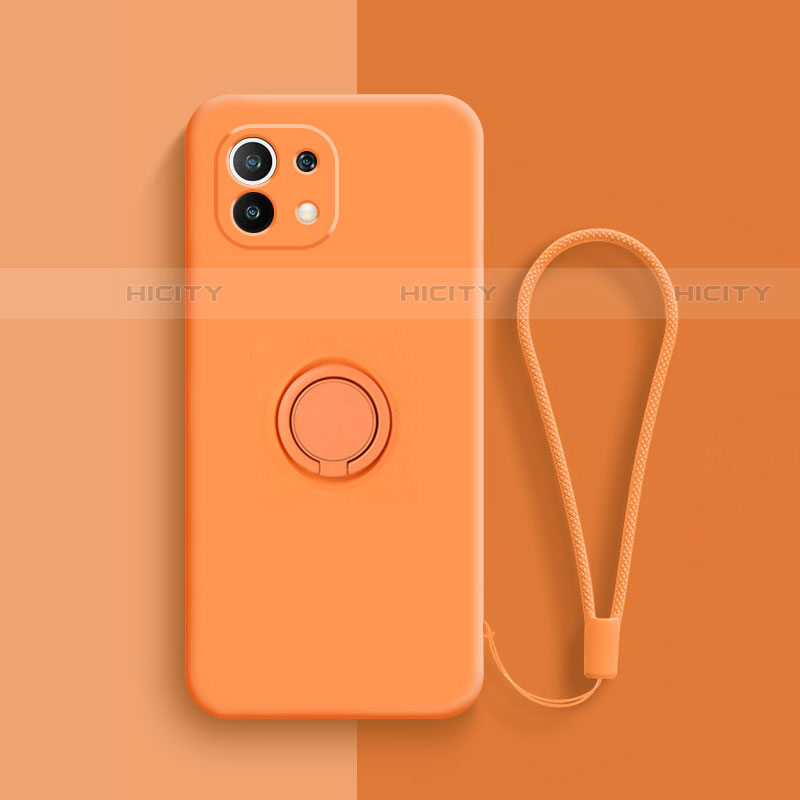 Silikon Hülle Handyhülle Ultra Dünn Schutzhülle Flexible Tasche Silikon mit Magnetisch Fingerring Ständer T01 für Xiaomi Mi 11 Lite 5G Orange Plus