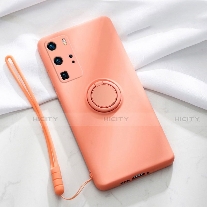 Silikon Hülle Handyhülle Ultra Dünn Schutzhülle Flexible Tasche Silikon mit Magnetisch Fingerring Ständer T02 für Huawei P40 Pro Orange